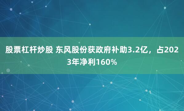 股票杠杆炒股 东风股份获政府补助3.2亿，占2023年净利160%