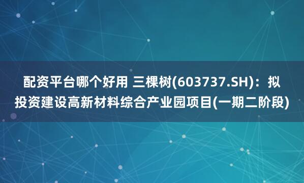 配资平台哪个好用 三棵树(603737.SH)：拟投资建设高新材料综合产业园项目(一期二阶段)