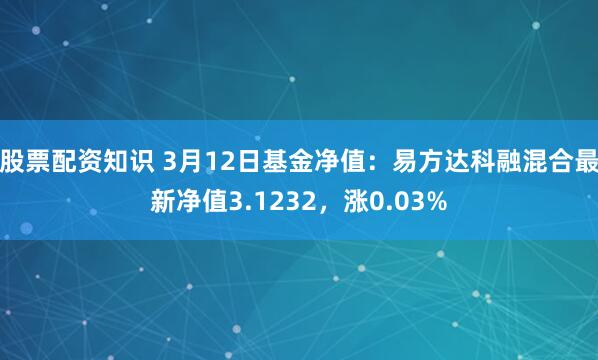 股票配资知识 3月12日基金净值：易方达科融混合最新净值3.1232，涨0.03%